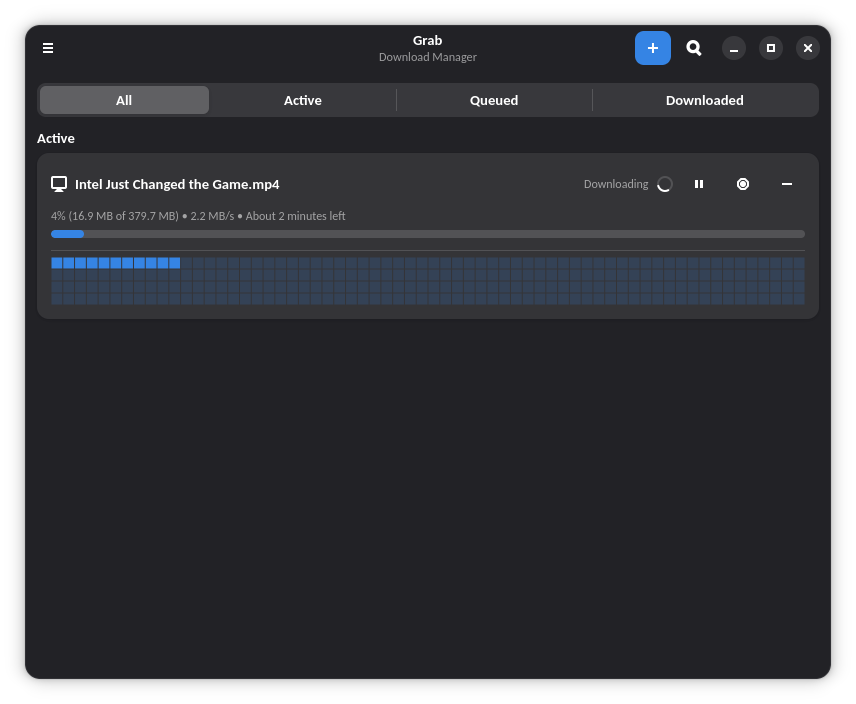 Active downloads with per-block progress maps